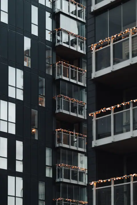 Balconies with string lights