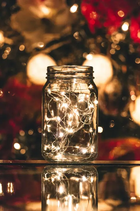 String lights in a mason jar