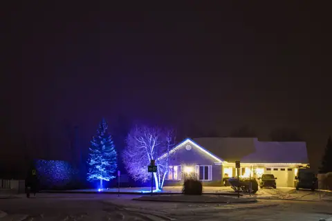 The exterior of a house at night